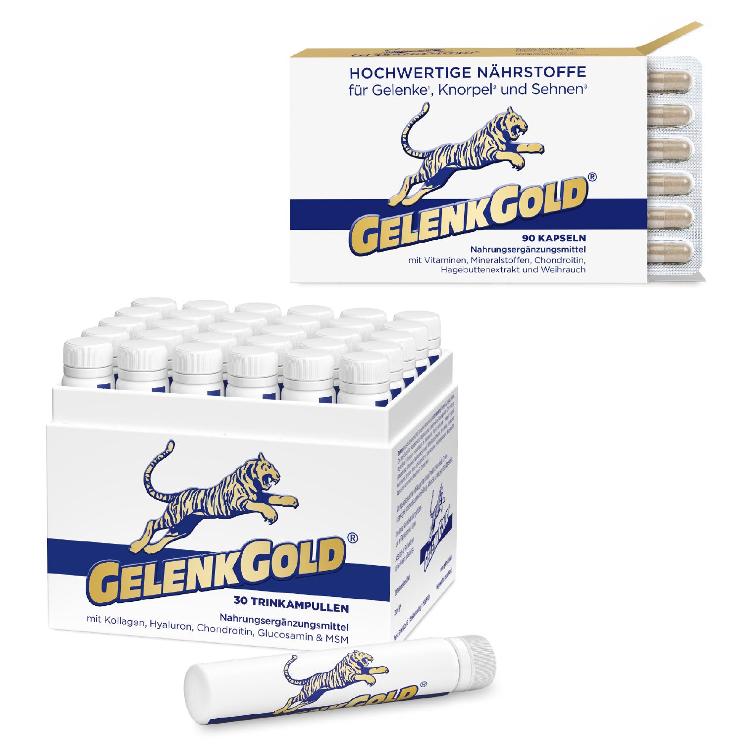 Starterpaket GelenkGold® Trinkampullen & Kapseln: Nahrungsergänzung für Gelenke