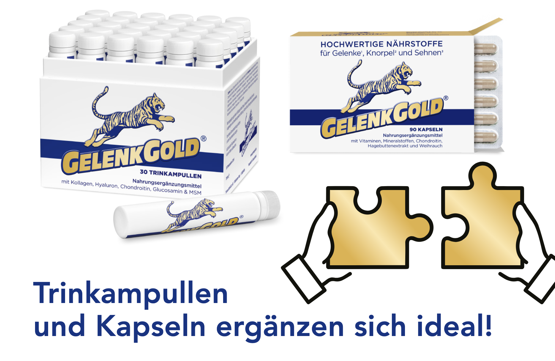 Starterpaket GelenkGold® Trinkampullen & Kapseln: Nahrungsergänzung für Gelenke